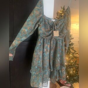 NWT Turquoise floral Dress by Blu Pepper, size M